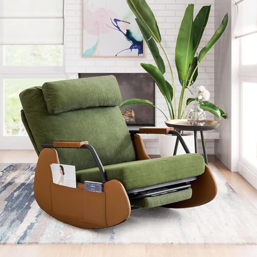 AVAWING Schaukelstuhl mit Klappbarer Rückenlehne,Schaukelsessel mit Kordober Holz und PU,Rocking...