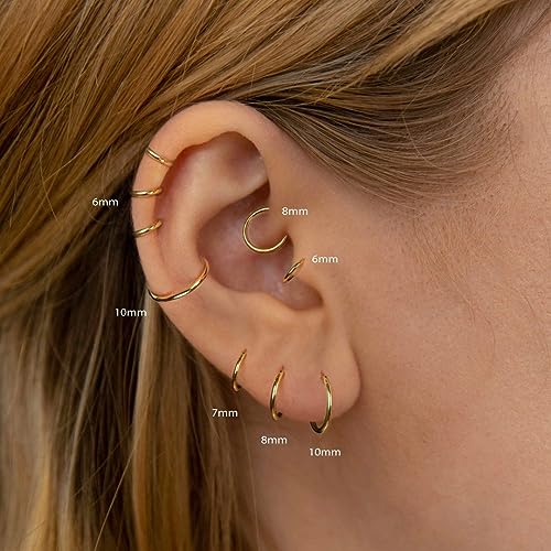 Small Gold Hoop Earrings: 14K Gold Plated Huggie Hoop Earrings for Cartilage Helix Tragus 18g Tiny Thin Hoop Earrings for Women Men3