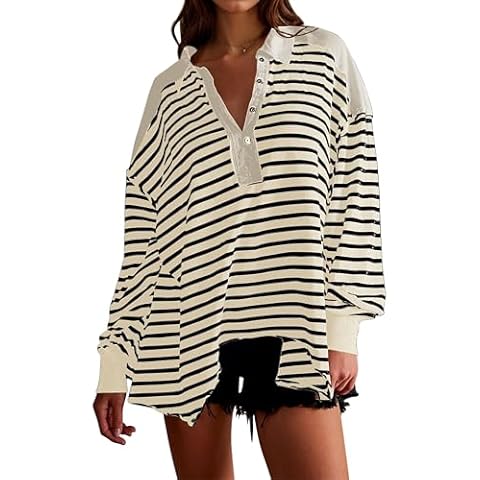 SAFRISIOR Womens Striped Oversized Polo Shirt Cover