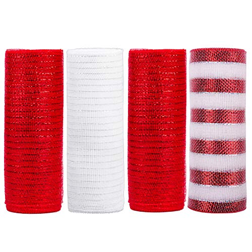 RUSPEPA Eco Poly Mesh Ribbon - 25,4 cm X 9,14 m Jede Rolle - Metallfolie Rote Und Weiße Rollen Für Kränze… – Ansicht 6