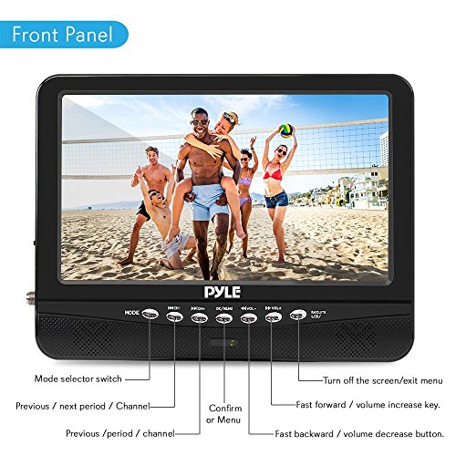 9 Inch Portable Widescreen TV - Smart Rechargeable Battery Wireless Car Digital Video Tuner, 800x480p TFT LCD Monitor Screen w/ Dual Stereo Speakers, USB, Antenna, Remote, RCA Cable - Pyle PLTV9553