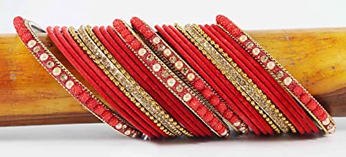 Image of NMII Metal with Zircon Gemstone, Pearls and Beads Studded Glossy Finished Bangle Set For Women and Girls