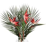 Fqueelvys Bird of Paradise Artificial Plant Combo Palm Leaves,Faux Bird of Paradise Plant with Artificial Palm Leaves for Wedding Garden Office Home Indoor and Outdoor Decor(Red)