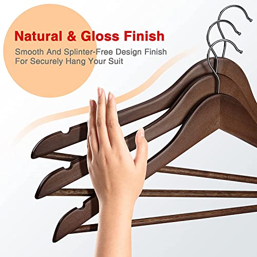Image of Wooden Hanger Premium Wood with 360 Swivel Hook and Precisely Cut Notches for Dress Clothes, Coats, Jackets, Pants, Shirts, Skirts Hanger (Walnut Hanger, 34)