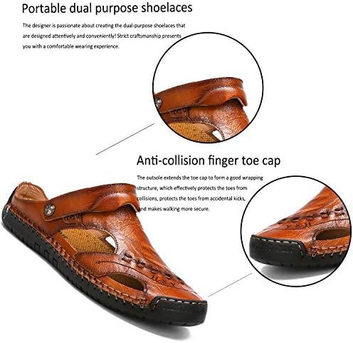 MIXSNOW Mens Leather Sandals Summer Casual Water Shoes Walking Outdoor Beach Travel Slippers （Yellow Brown 44） | Image 2