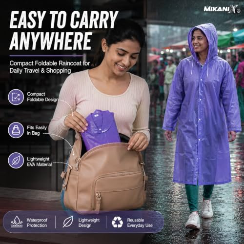 Image of MIKANIX Waterproof Hooded Raincoat for Men & Women | Full Length Reusable PVC Rain Wear | Lightweight Windproof Rain Jacket with Front Button Closure (Pack of 1)