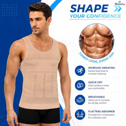 Image of Wearslim Men's Slimming Body Shaper Vest Shirt | Abs Abdomen Slim Stretchable Tummy Tucker Vest