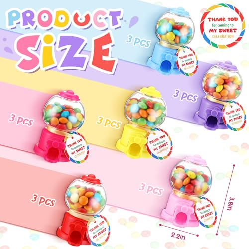 Foilswirl 18 Sets Christmas Candy Party Favors with 3.8 Inch Mini Candy Dispenser Toy Thank You Cards Mini Gumball Machines for Sweet Birthday Operation Christmas Party Decorations
