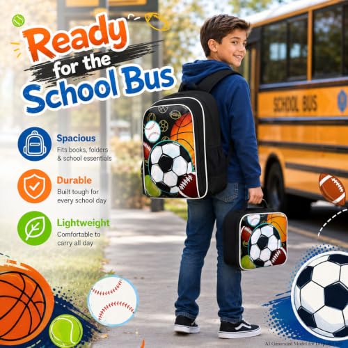 Image of AGSDON 3PCS Boys Backpack, 17 inch Kids Bookbag with Lunch Box for Teen, Multi-Sports Ball Backpacks Water Resistant and Lightweight