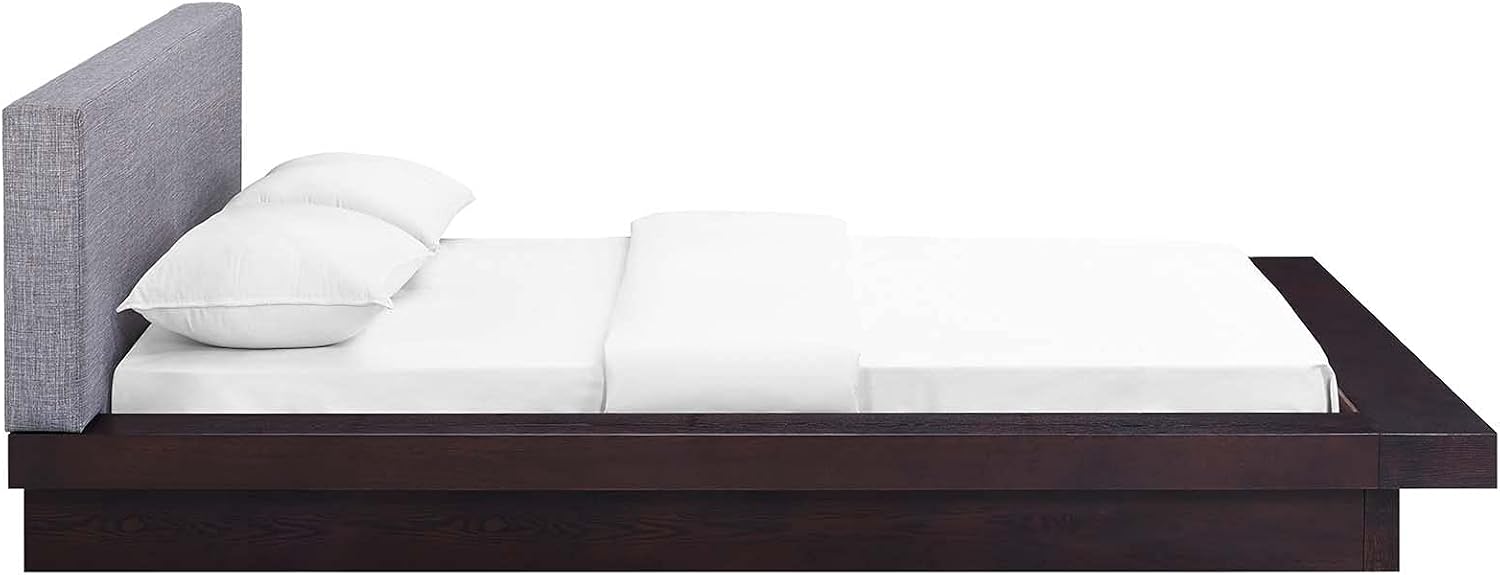 Modway Freja Upholstered Queen Platform Bed with Wood Slat Support in Cappuccino Gray