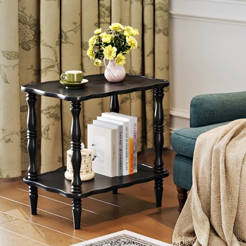 Image of Uniclinens Solid Wood End Side Table - Small Wooden Nightstand for Living Room Bedroom, Black