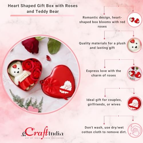 eCraftIndia Heart Shaped Gift Box with Red Roses and Teddy Bear - Valentine Gifts for Girlfriend, Boyfriend, Husband, Wife 5 51hsrm5IULL