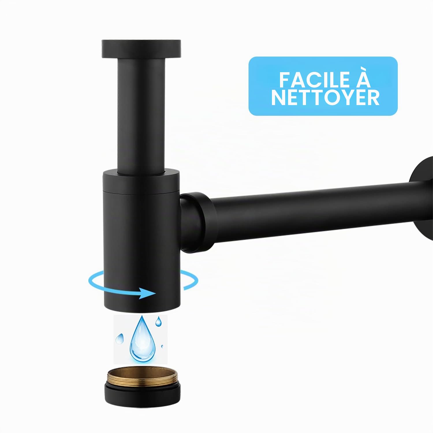 Kit – Siphon avec Bonde sans Trop-plein pour Lavabo Noir mat, Laiton Universel Design Siphon Anti-Odeur, 1 1/4 Syphon Sifon