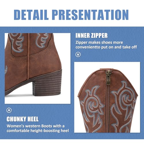 Vepose Women’s Cowboy Mid Calf Boots Cowgirl Western Embroidered Chunky Low Heel 9800 Boots with Zipper4