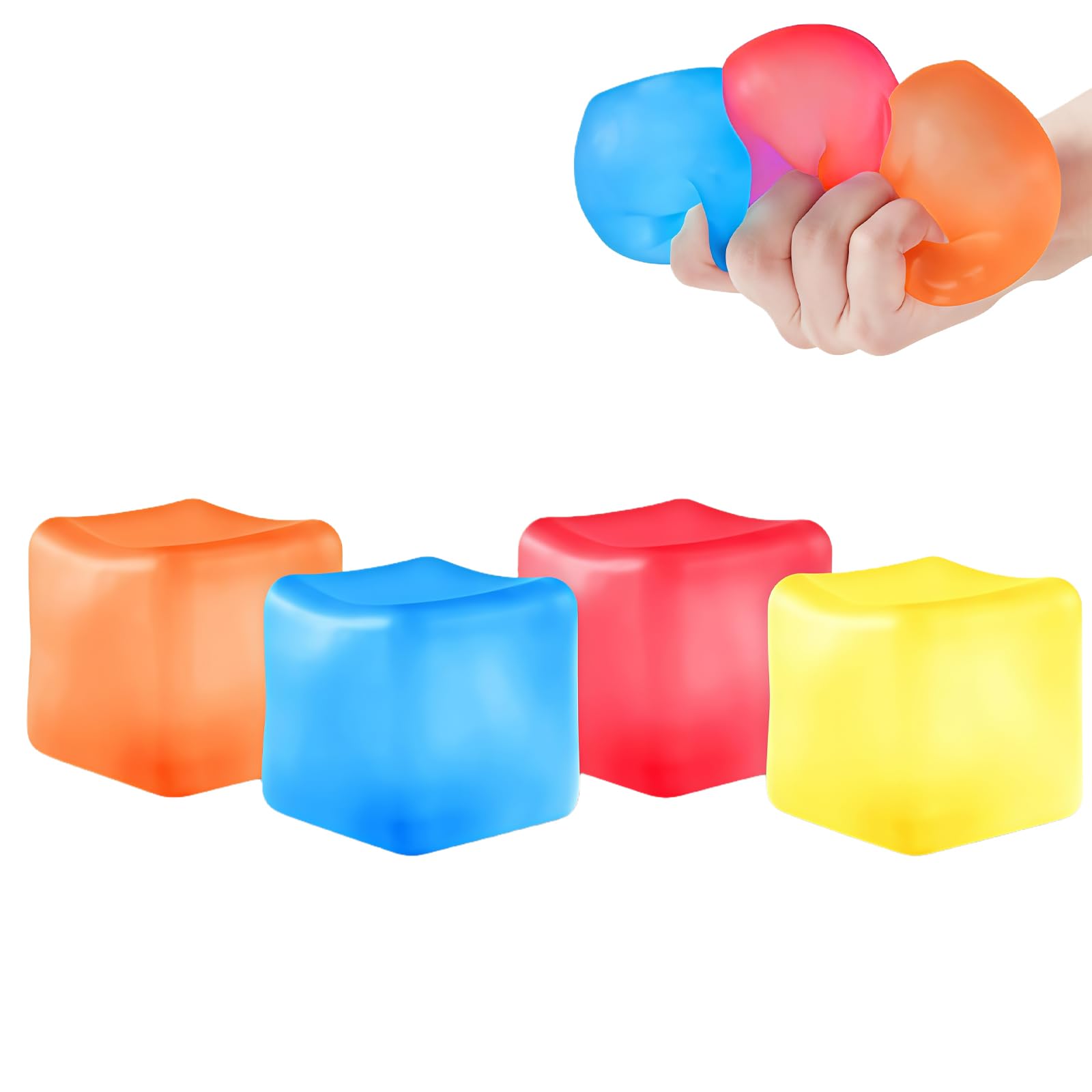 4PCS Cube Stress Balls for Kids,QIANSSE Adults Squishy Cube Fidget Sensory Squeeze Toys for Stress Relief ADHD Anxiety Nice Cube Squishy Cube Stress Ball for Kids Fidget Cubes for children