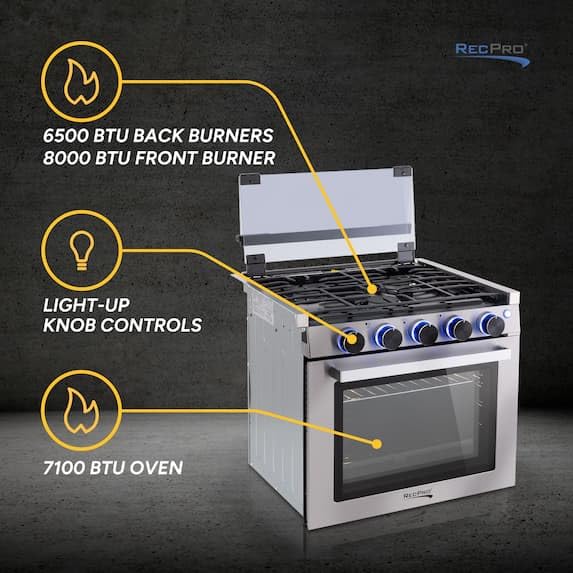 Image of RecPro RV 3 Burner Gas Range 21 inch Stove Oven Black Optional Range Hood