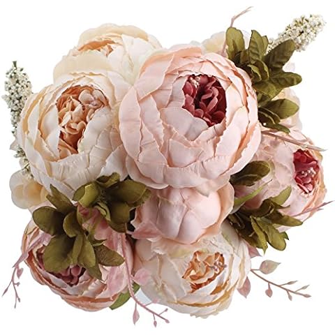 Peoxio Fake Flowers Vintage Artificial Peony Silk Flowers Bouquet Wedding Home Decoration, Pack of 1 (Light pink) Cover