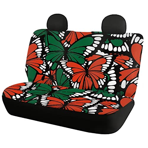 Image of Universal Auto Car Seat Cover Full Set Red Butterfly Print Stylish Durable Easy Install Car Seat Protector for Women Breathable Comfortable Front Back Seat Cover Universal Fit Most Cars Trucks