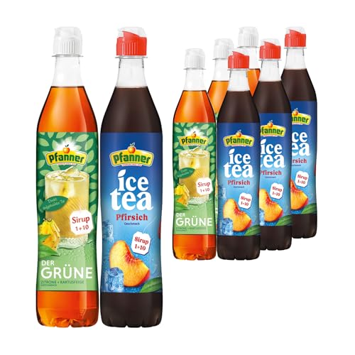 Pfanner Sirup Paket 6 x 700ml: 3 x Der Grüne Sirup und 3 x Eistee Pfirsich - Erfrischende Vielfalt für Genießer