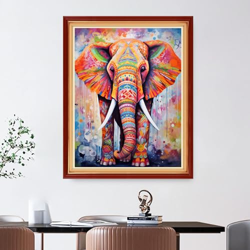 Image of Foxdiviy Stamped Cross Stitch Kits Full Range of Embroidery Needlework Starter Kits for Beginners Adults 11CT Embroidery Patterns Art Crafts DIY Needlepoint Kits- Colorful Elephant 16x20 inch