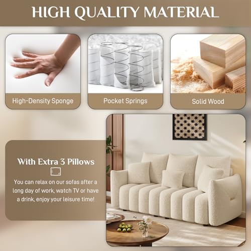 Image of OUYESSIR 3 Pieces Boucle Sofa for Living Room, Modern Deep Seat Sofa Chair & Loveseat & 3-Seater Couch, Oversized Cloud Sofa Couch Set, Comfy Upholstered Teddy Living Room Furniture, Light Brown