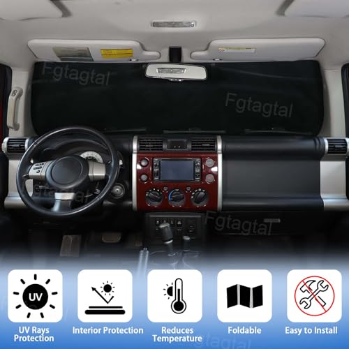 Image of Windshield Snow Cover Fit for Toyota FJ Cruiser 2007-2021, Front Windshield Cover for Ice and Snow, Auto Extra Thick Windshield Ice Cover Protects Windshield from Rain, Sun, Frost (Black)