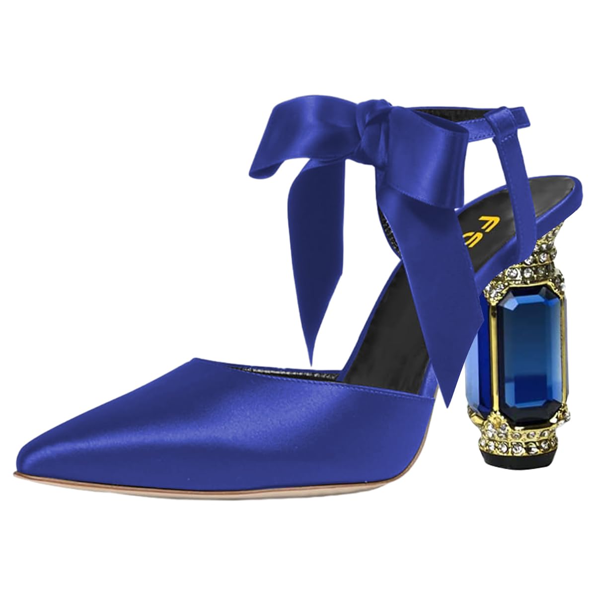 FSJ Women Ankle Strap High Heel Sandals Pointed Toe Bow D'Orsay Pumps Crystal Chunky Heel Party Dress Shoes Size 4-16 US