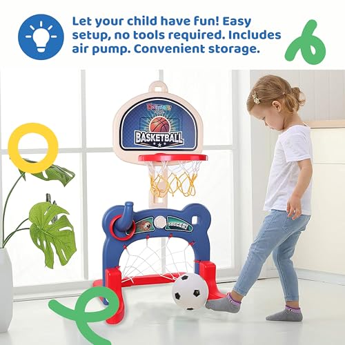 Dazmers 3-in-1 Kids Sports Playset - Basketball Hoop, Soccer Goal, and Ring Toss Game - Ideal Indoor and Outdoor Fun for Energetic Kids - Promotes Physical Activity for Toddlers - 18.5 x 6 x 21.75 - Image 5