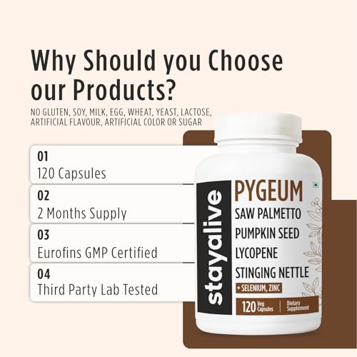 Image of STAY ALIVE Pygeum Africanum Supplement, 7-in-1 Extract w /Saw Palmetto, Pumpkin Seed, Stinging Nettle and Lycopene, 120 Vegan Capsules, Non-GMO and Gluten-Free Pygeum Supplement for Men and Women