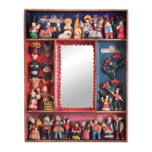 Novica Multicolor Carnaval Scene Folk Art Retablo Wood And Ceramic Wall Mounted Mirror, Little Carnaval' #TOP10