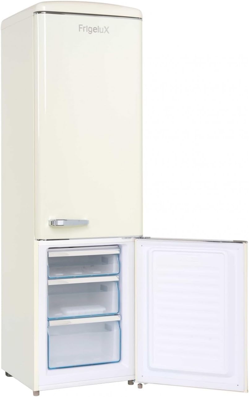 Open freezer compartment of FrigeluX CB255RCA++ showing storage drawers