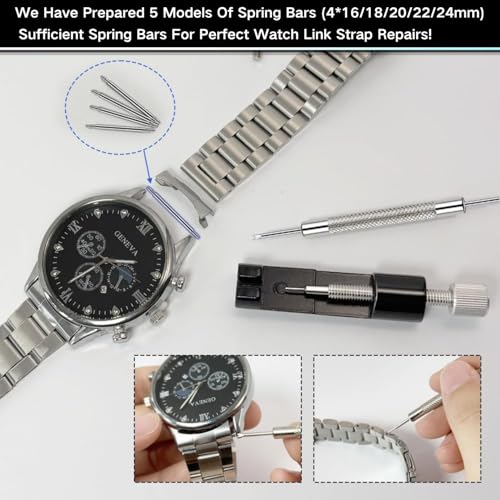 Image of Watch Repair Tool Kit, Watch Link Removal Tool Kit, Watch Adjustment Tool, 6 Spare Watch Bands, 20 Spring Bars, Watch Repair Kit with Punch Pin