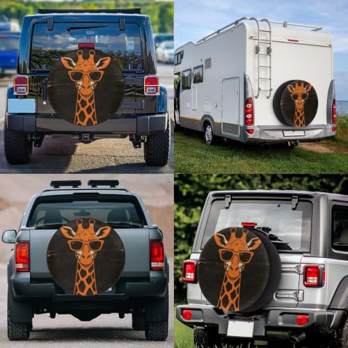 Image of Spare Tire Covers for Trailers, RV Spare Tire Cover, Funny Sunglasses Giraffe Weatherproof Campers Tire Covers Protectors, Camping Trailer Accessories Universal Fit for Trucks Vehicle, 15 in