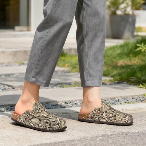 Image of KIDMI Unisex Vegan Suede Clogs Leather Mules Womens Mens Cork Footbed Potato Shoes with Arch Support