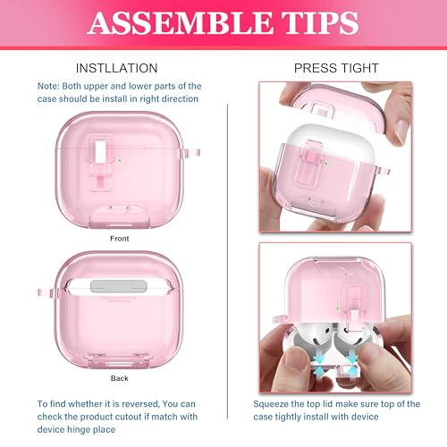 Image of for AirPods 4th Generation Case Cover 2024, Military-Grade Shockproof Transparent Anti-Yellowing, Charging Port Dust-Proof & Stand Design with Cleaning Kit for AirPods 4 Case, Crystal Pink