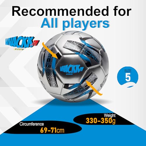 Image of WHACKK Kempes HT-CTPU Football Size 5 Soccerball Hand Stitched for Practice & Training - Original PVC Waterproof. 3 Layered Ideal Sports Ball for All Ages on Ground, Grass and Turf (Blue)