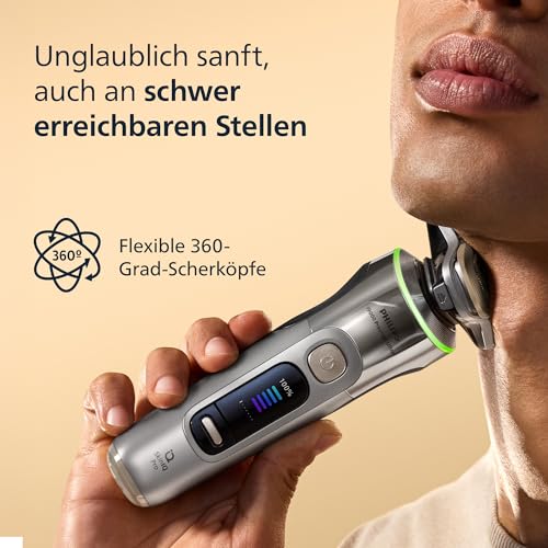 Philips Rasierer i9000 Prestige Ultra für Herren, Nass- und Trockenrasur, chrom, Druck- und Bewegungssensor, 5+1 Bartstyler… – Ansicht 4