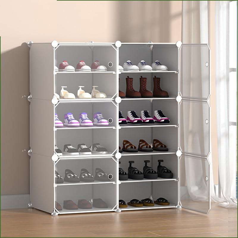 Image of Shoe Rack Multipurpose 5 Shelves Shoe Rack with Zip Door Cover & Side Pockets, Multiuse Wide Shelve,Rack for Footwear, Toys, Clothes (White, 12-Layer)