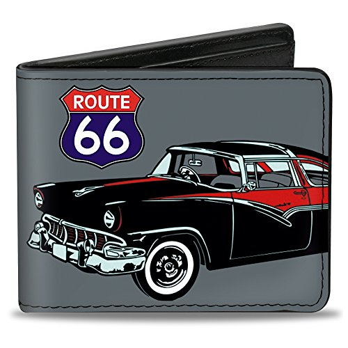 Buckle-Down Men's PU Bifold Wallet-Route 66 Classics Gray, Multicolor, 4.0