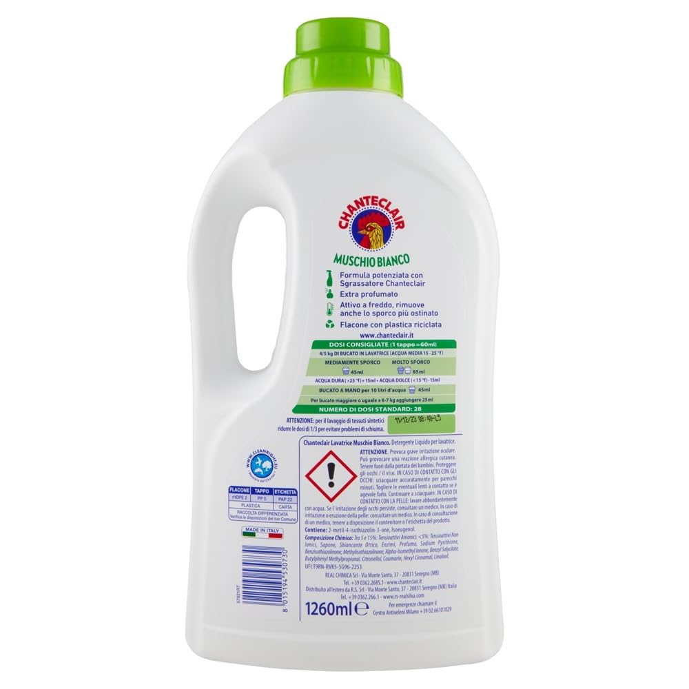 Chanteclair Lavatrice Detersivo Liquido - Detersivo Liquido - Detersivo Liquido - Detergente líquido para la lavadora - Fórmula con desengrasante 28 lavados 1260 ml + llavero Beni Culinari gratuito