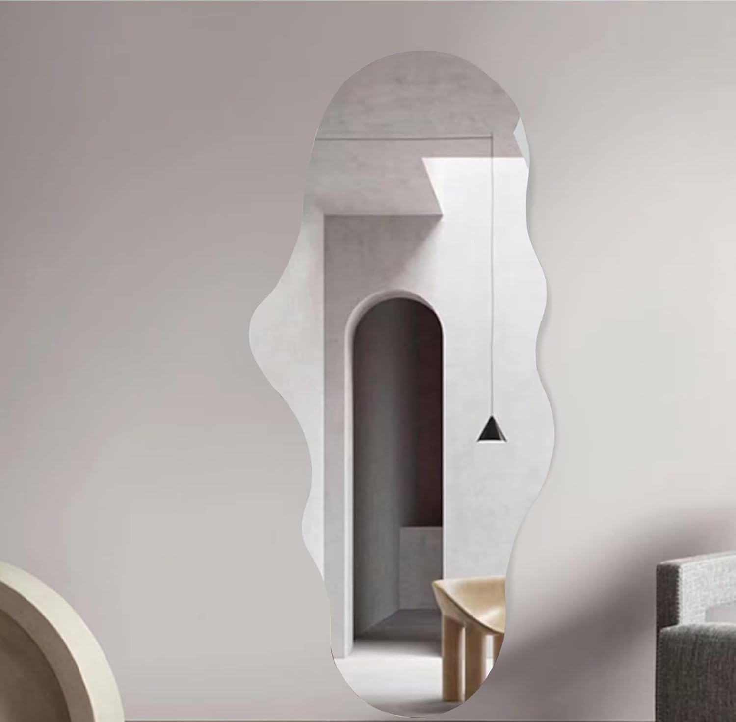 BST FURNH Miroir Pleine Longueur sans Cadre 120 x 59 cm, Forme irrégulière, Blanc – pour Chambre, Salle de Bain, Salon, Coiffeuse et Mur
