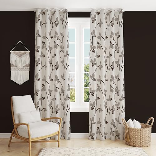 Image of Floral Printed Home Decor Curtains for Living Room, Bedroom Doors and Windows Panel, Parda, Eyelets Hanging, Coffee, 4 x 9 Feet, Pack of 2