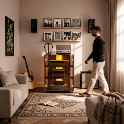 4-Tier-Media-Cabinet-with-LED-Backlight-Wheels-Glass-DoorsAudio-Rack-with-Adjustable-ShelvesMedia-Audio-Tower-Cabinet-for-Vinyl-Record-Player-Stereo-Receivers-Audio-Gear