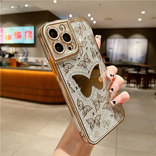 Coque carrée de luxe pour iPhone 13 avec finition placage or et paillettes chics