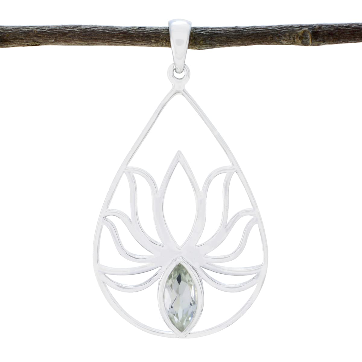Pendentif en argent 925 avec améthyste verte marquise - 5