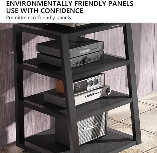 4-Tier AV Media Stand Corner Shelf, Adjustable Audio Rack for Stereo & Record Player, Media Storage Cabinet with Foot Pads, Stylish Audio-Video Tower (Natural, 60x52x82cm)