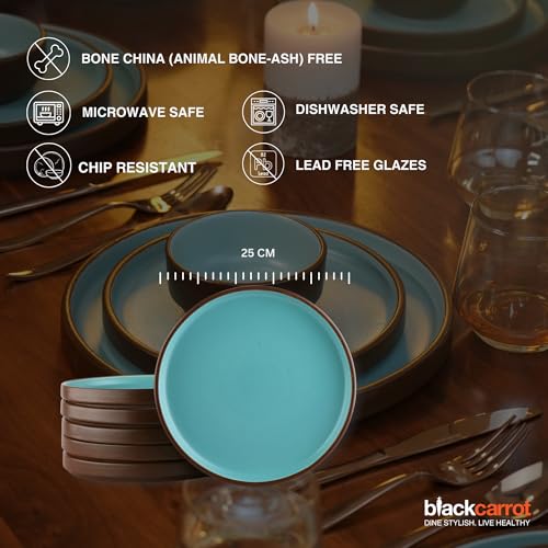 Image of BlackCarrot Ceramic Dinner Set, 12 Pcs, Brown Blue, Bone China Free
