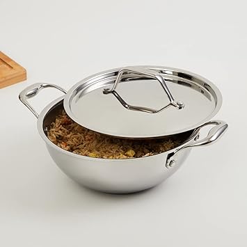 Home Centre Chef Special Carin Silver Triply Stainless Steel Kadhai with Lid - 1.6 L