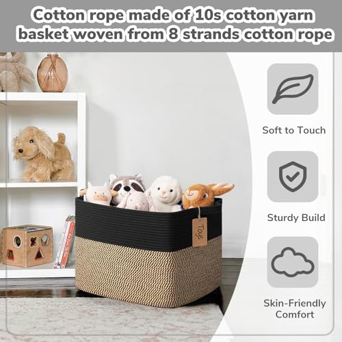 Image of Goodpick 50L Large Woven Storage Basket for Organizing, Black & Jute | 18 inch x 14 inch x 12 inch Stylish Gift Basket for Living Room & Bedroom Organization, Wicker Baskets for Shoes & Toys Storage