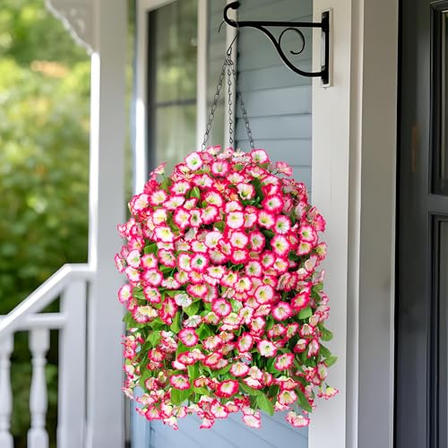 Image of Ammyoo Artificial Faux Hanging Flowers Basket for Spring Outdoor Decor